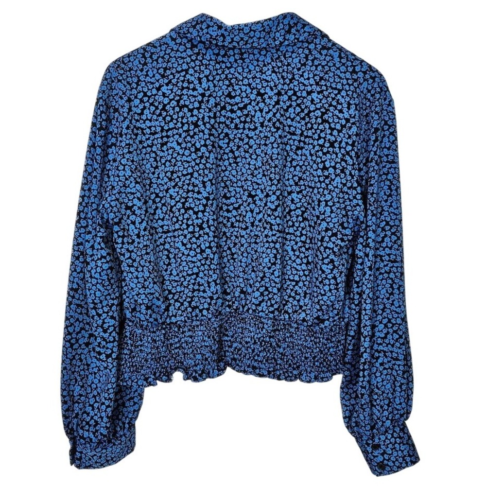 Who What Wear Blue Black Flower Ditsy Long Sleeve Blouse Collared Size Large - Picture 5 of 10